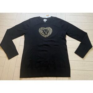 Anne Klein NWT Black Women's Lightweight Sweater W/Gold Heart Lion.Sz S MSRP $99